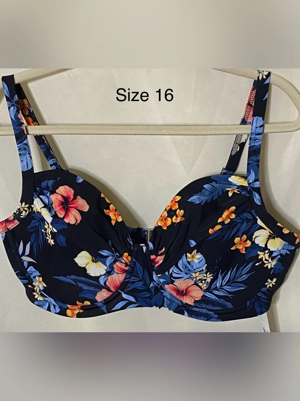 NWT Lands’ End Blk/Floral Top/ Blue Bottom Two Piece Bikini Swimwear/ Swimsuit